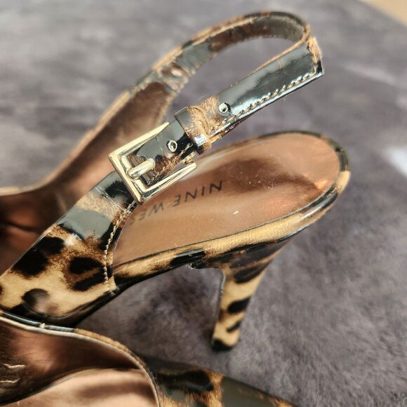 Nine West Shoes 8M Cheetah Brown Black Slingback Leopard Stiletto Heels - Picture 6 of 7